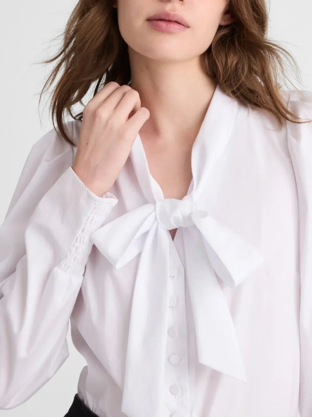 Madewell V-Neck Cotton Button Front Removeable Necktie Top White Size XS NWT